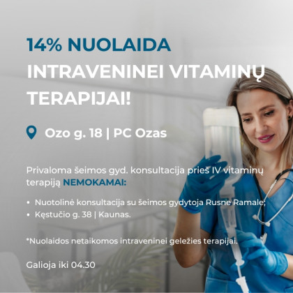 14% nuolaida intraveninei vitaminų terapijai!